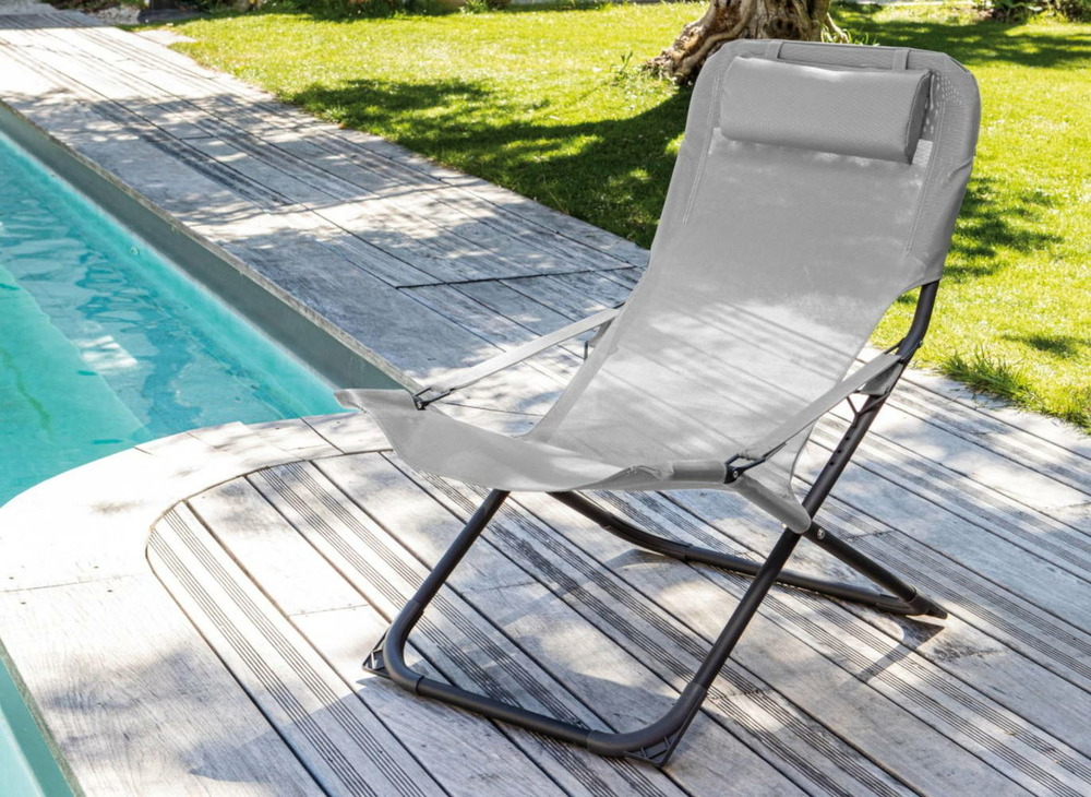 Lot de 2 relax de jardin pliants easy - graphite/perle - aluminium/toile tpep