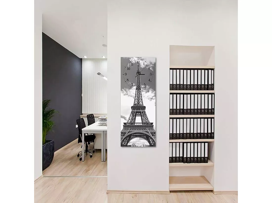 Horloge Murale Design Tour Eiffel en Monochrome - 40 x 118 cm