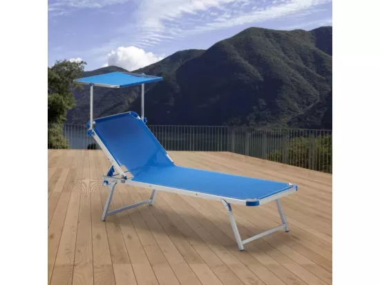 Transat de plage bain de soleil en aluminium avec pare-soleil CATCOOL