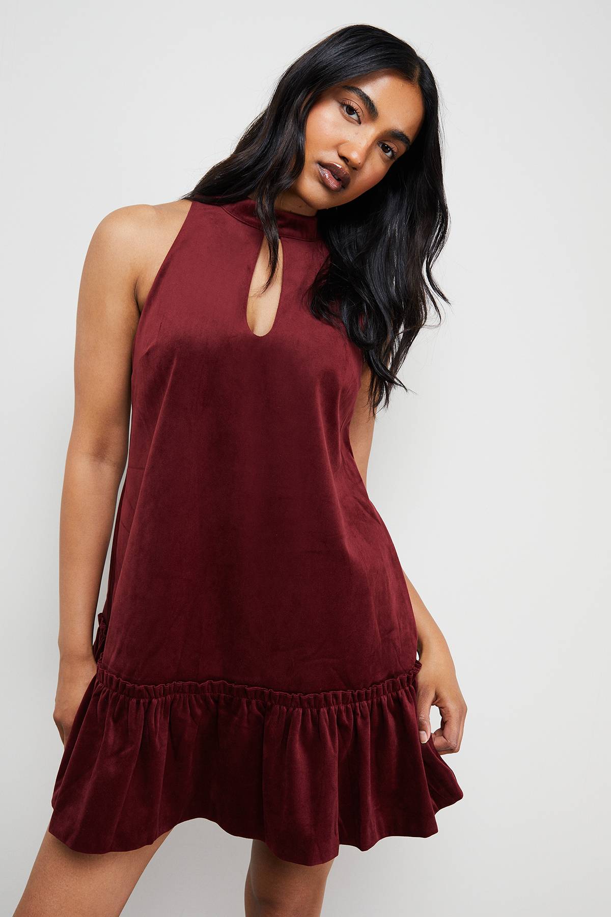 Warehouse Robe Mini Col Montant en Velours Contrecollé