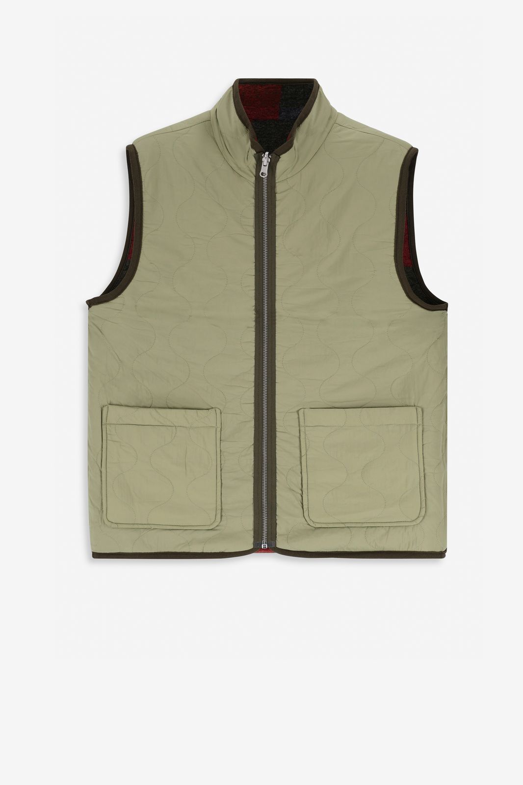 Rood geblokte reversible bodywarmer