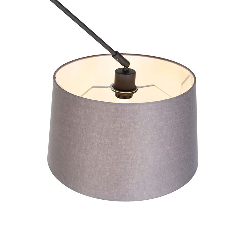 Hanglamp zwart met linnen kap donkergrijs 35 cm - Blitz