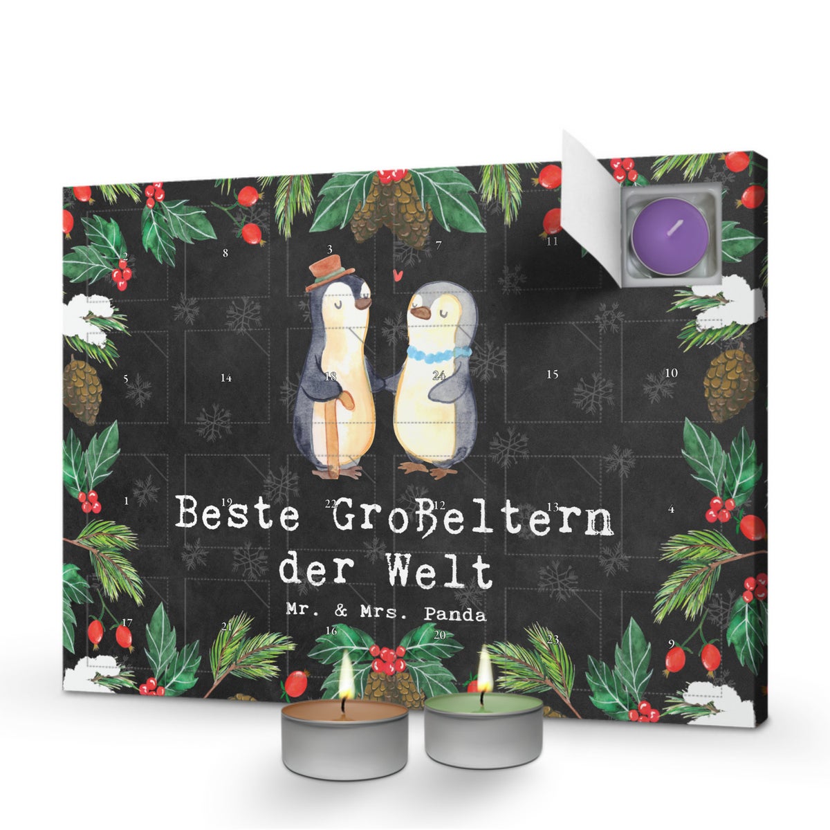 Mr. & Mrs. Panda Geurkaars Adventskalender Pinguïn Beste Grootouders ter Wereld - Zwart