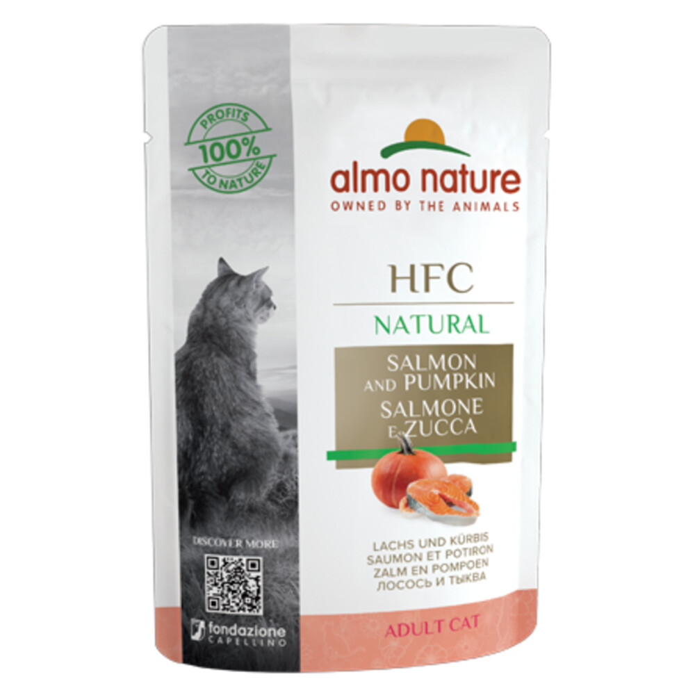 24x Almo Nature HFC Natural Kattenvoer Nat Maaltijdzakje Zalm & Pompoen55 gr