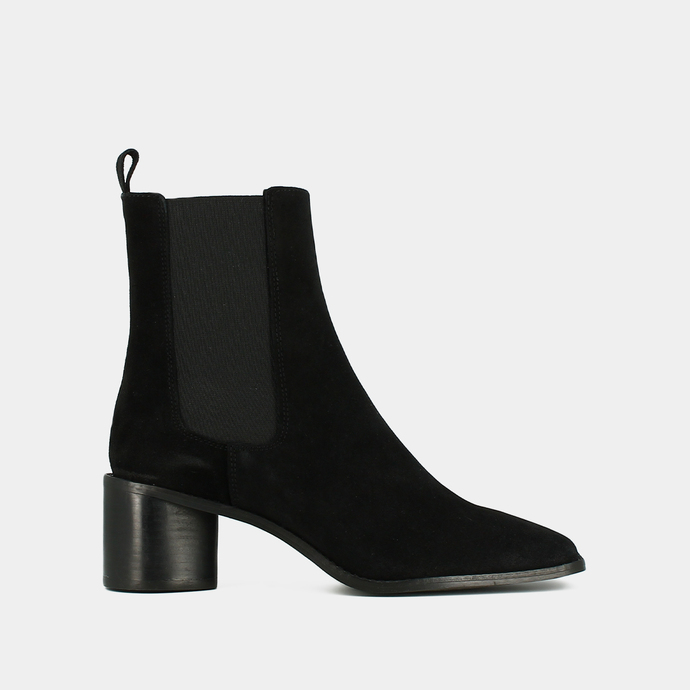 Boots à talons moyens, bouts carrés et é...  en croute noir