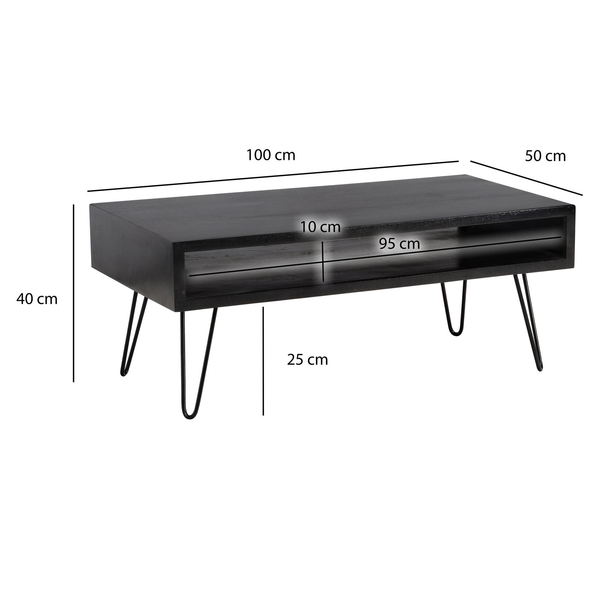 Couchtisch FineBuy Massivholz 100 cm Wohnzimmertisch Sofatisch Tisch Stauraum