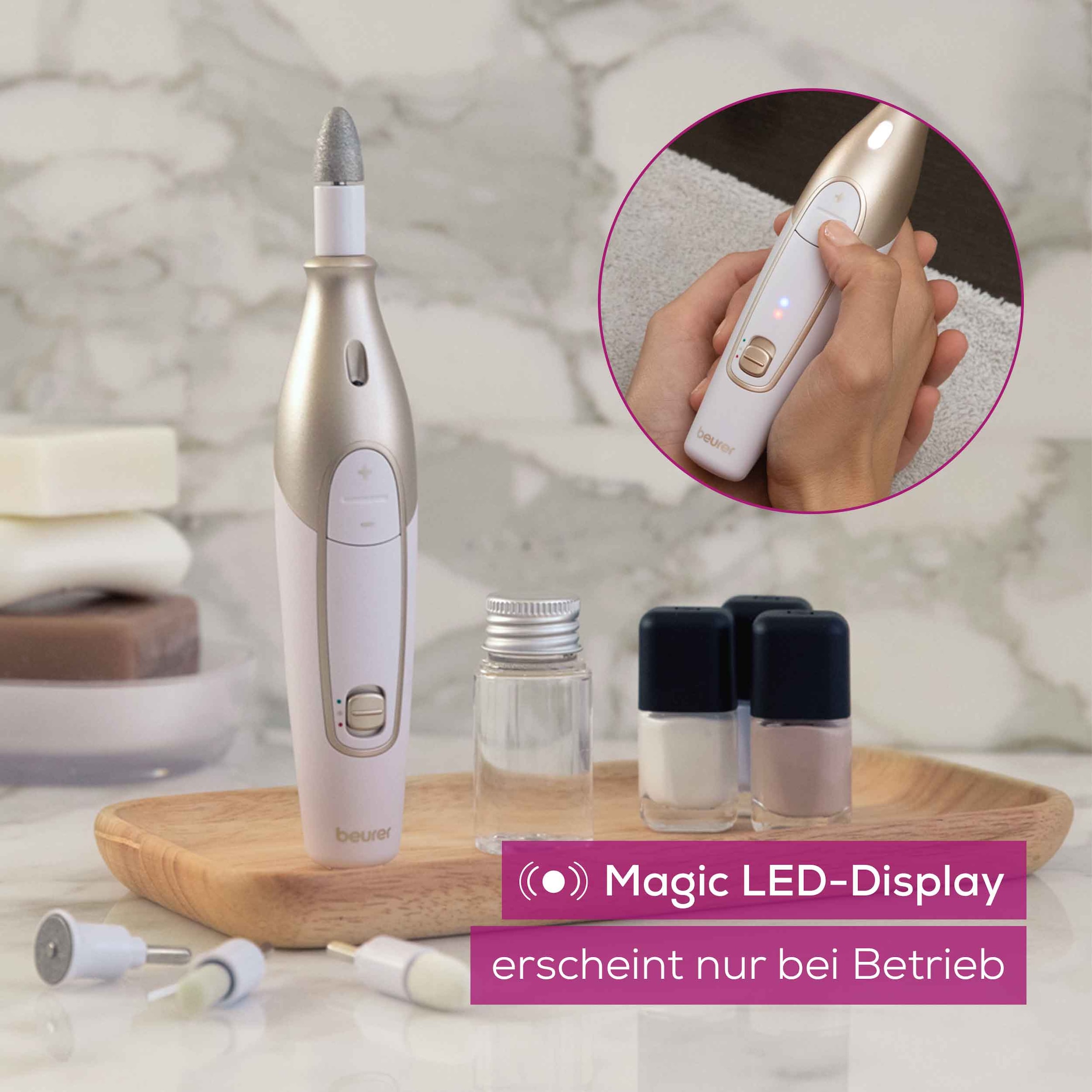BEURER Maniküre-Pediküre-Set »MP 64 elektrische Nagelfeile mit Akku für kabellose  Maniküre« Mit 10 Aufsätzen für professionelle Maniküre und Pediküre zuhause