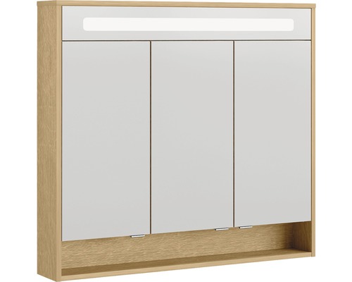 FACKELMANN Natura spiegelkast, 93,5 x 15,5 x 84 cm, eikenhout, 3-deurs, LED, IP20