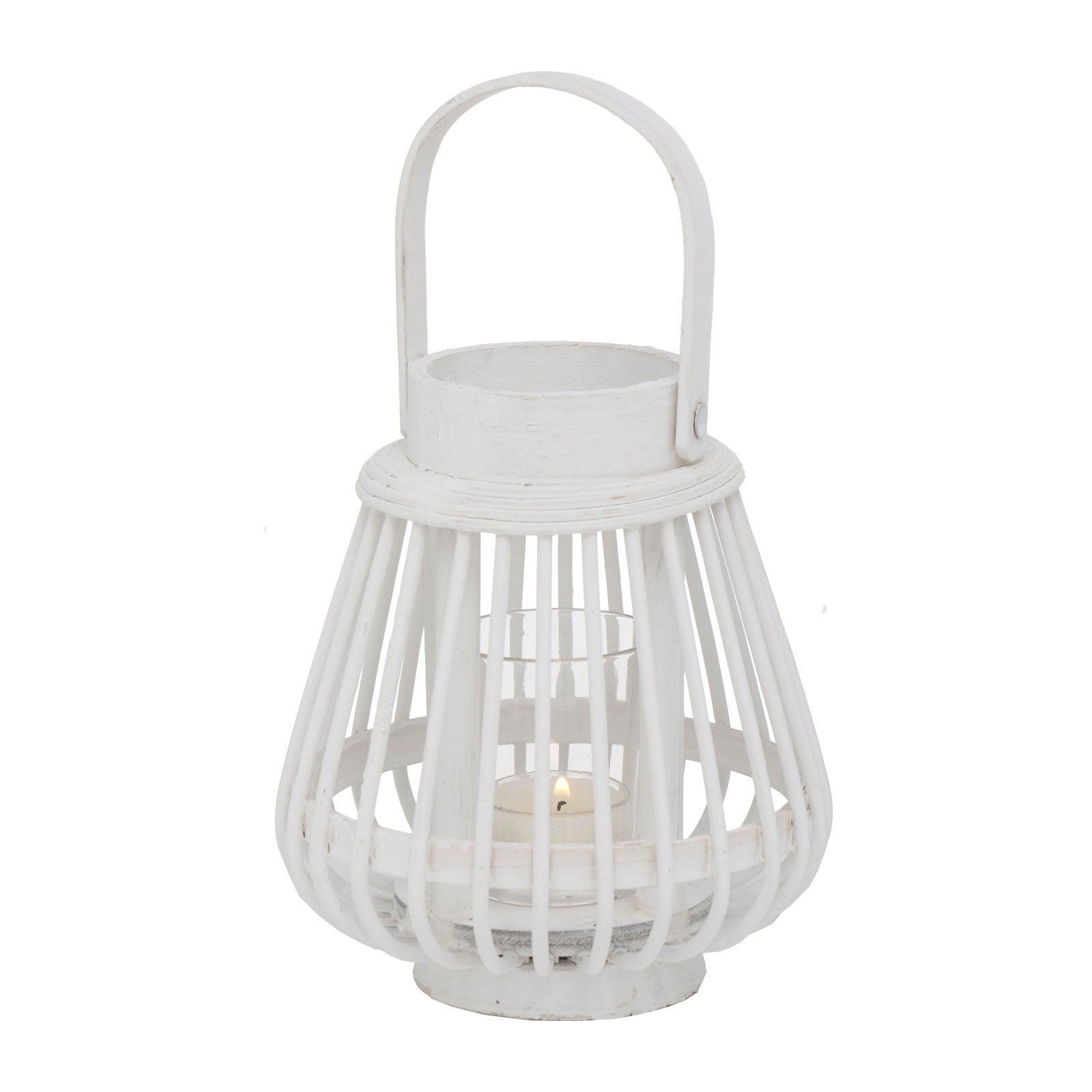 Windlicht - weiß - Bambus - 16 cm
