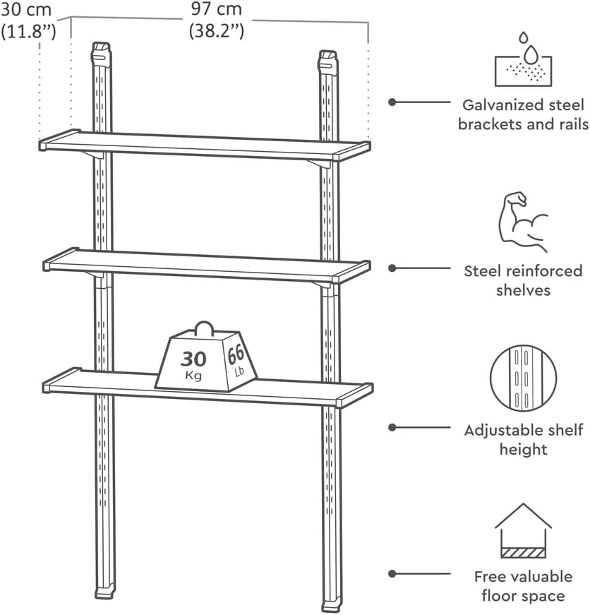 Keter Regalbausatz 70 für 1 Regal mit DREI 70 cm Langen Böden für alle Keter Gerätehäuser (außer Factor Serie), je Regal bis 30kg belastbar, metallverstärkt, modular und flexibel