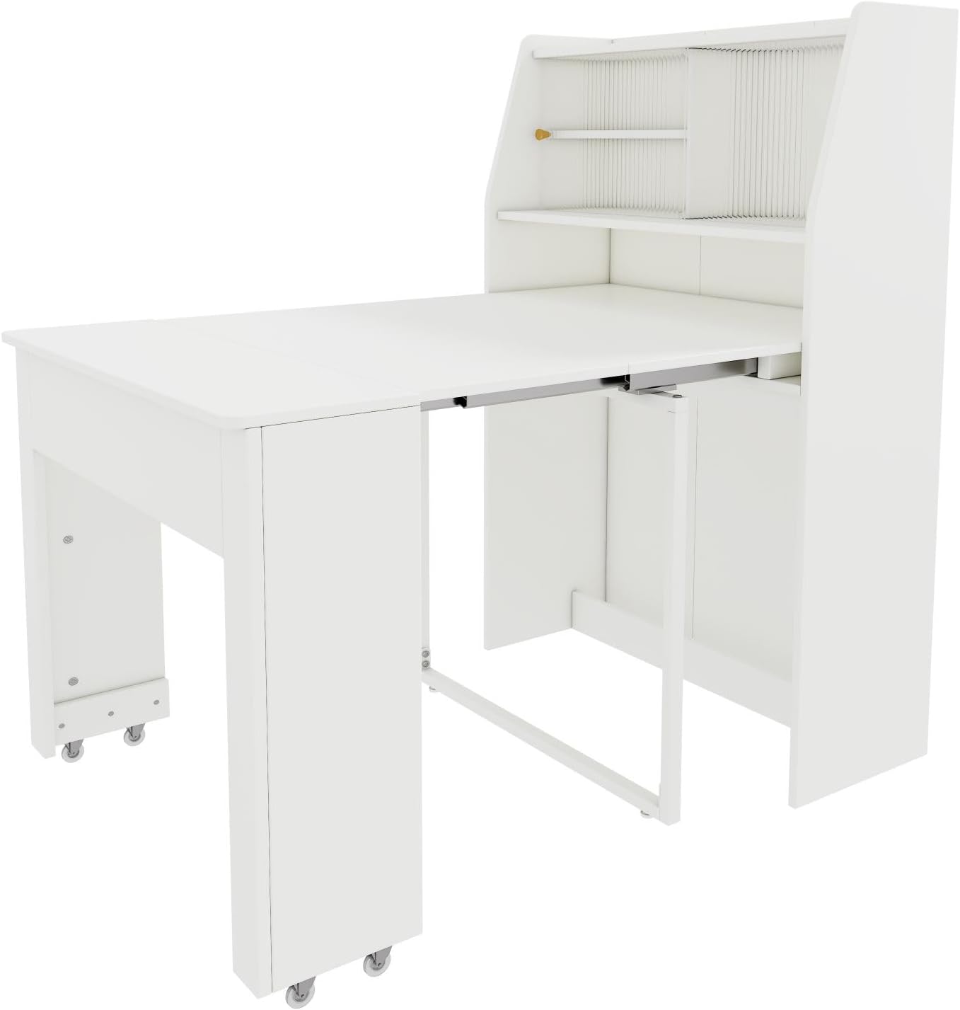 Ausziehbarer Esstisch klein, Einweg-Ausziehtisch, Weiß Esszimmer-Stauschrank, Platzsparender Multifunktions-Esstisch, 52/132.5x80x76cm