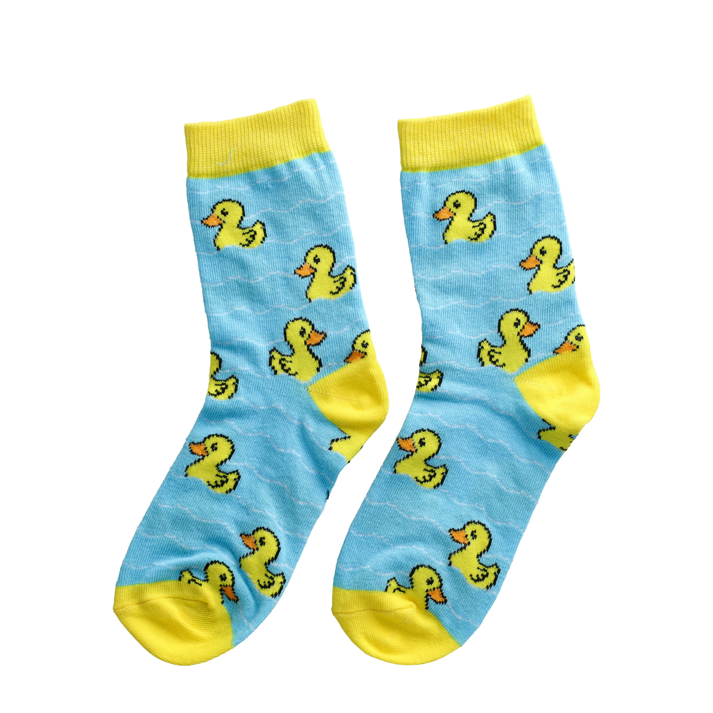 (1 Paar) Gr. 36-42 Baumwoll Socken Badeenten Motiv Fashion Strümpfe - Blau / Gelb