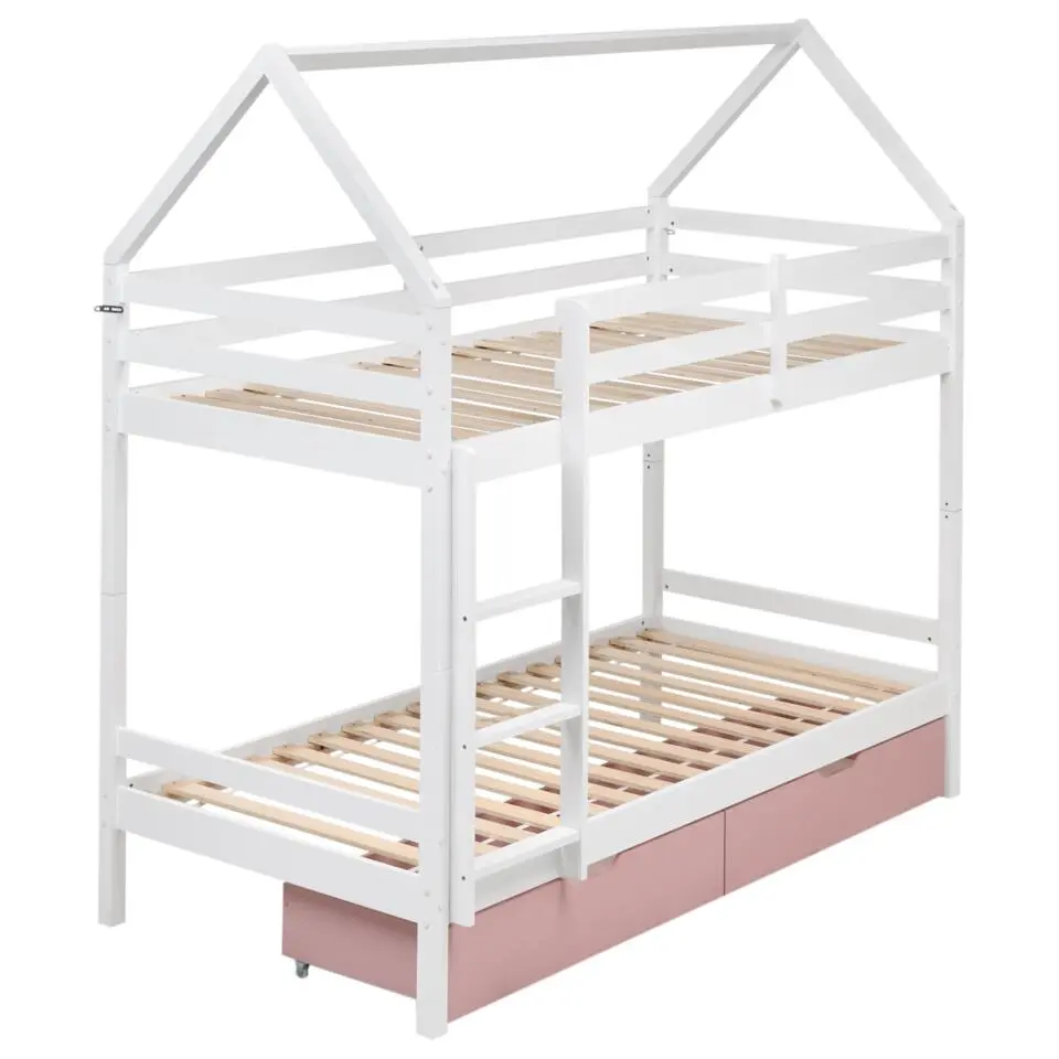 TERNAS - Hoogslaper opberglades - Wit/Roze - 90 x 200 cm - Dennenhout