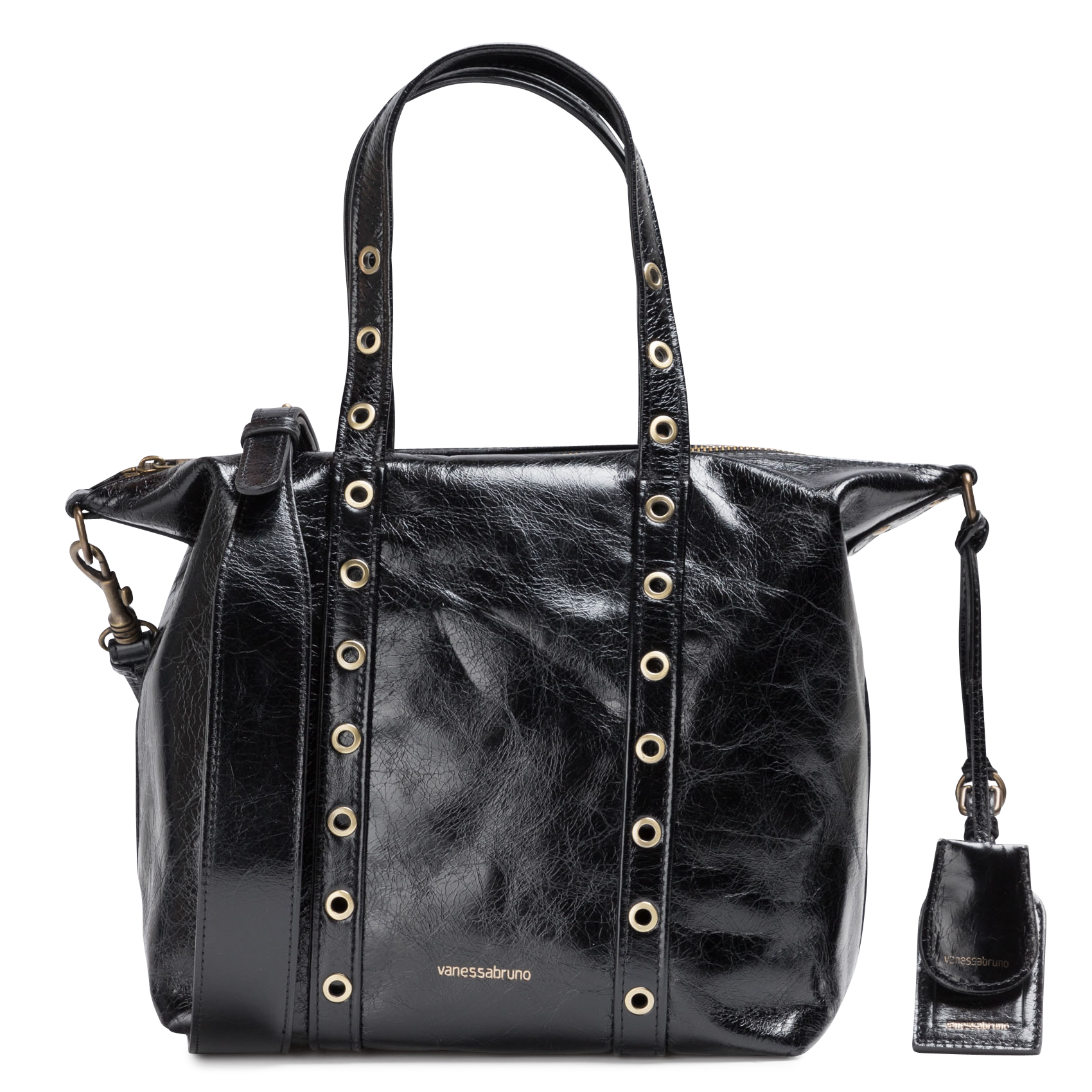 Petit sac en cuir craquelé et oeillets| Noir