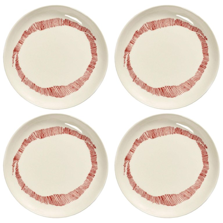 Serax Feast by Ottolenghi gebaksbordje Ø16 set van 4 White/Red Stripes