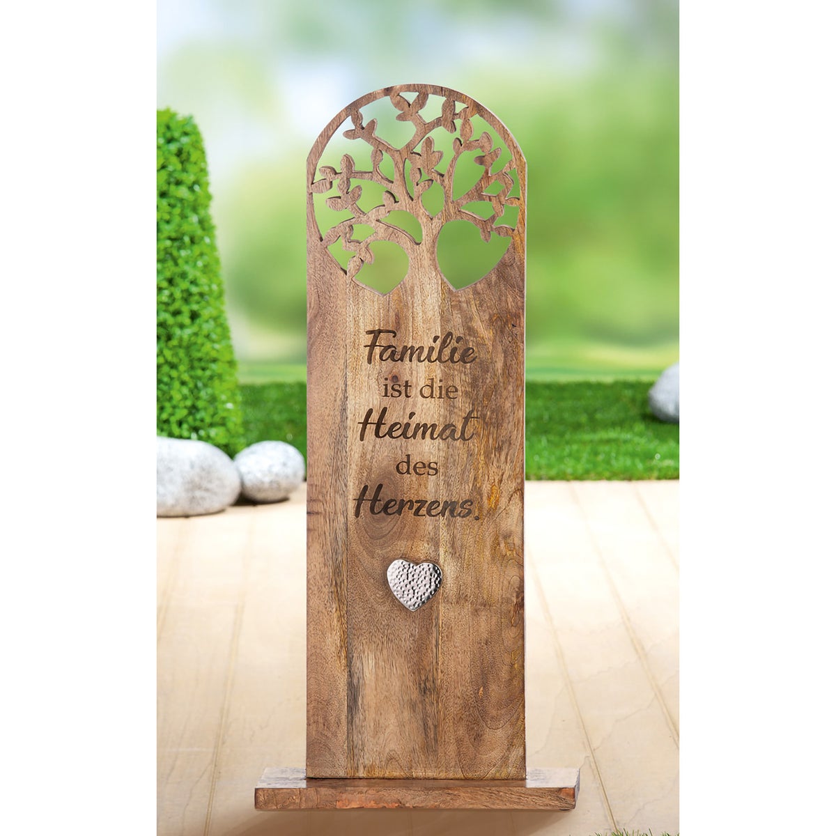 Staande reliëfdecoratie GILDE, hoogte 86 cm, breedte 37 cm, natuurlijk mangohout