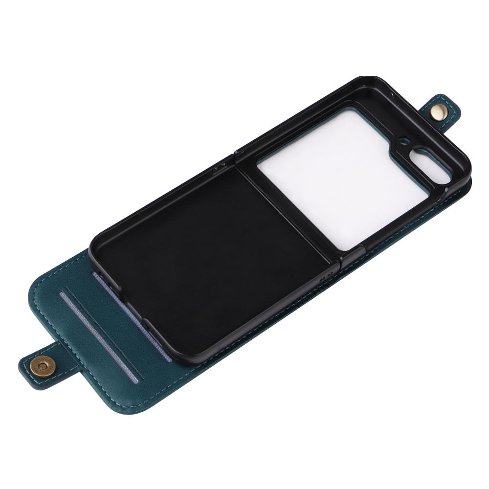 Samsung Galaxy Z Flip7 FE / Z Flip6 Leder Tasche Flip Cover mit Kartenfächer - Dunkelblau