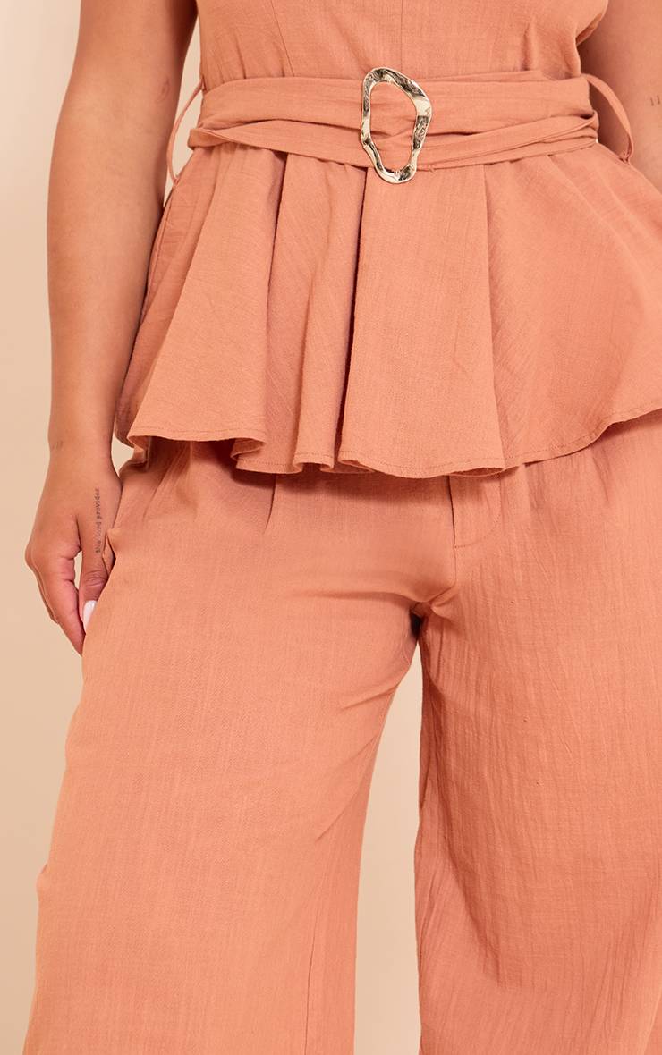 Rouille Pantalon Shape En Lin Taille Haute À Jambes Larges