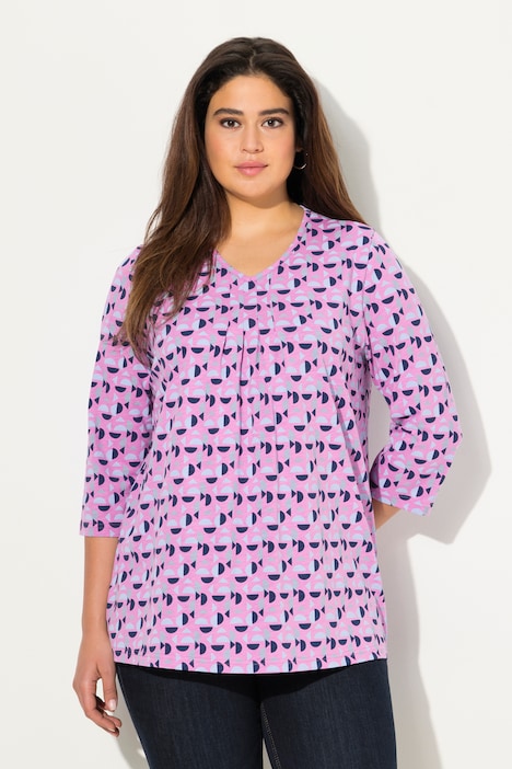 T-Shirt, A-Linie, V-Ausschnitt, Zierfalten, 3/4-Arm