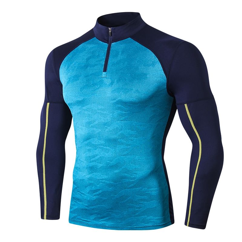 FoxFlair - Sporttop met lange mouwen, korte rits en mock neck, snel drogend