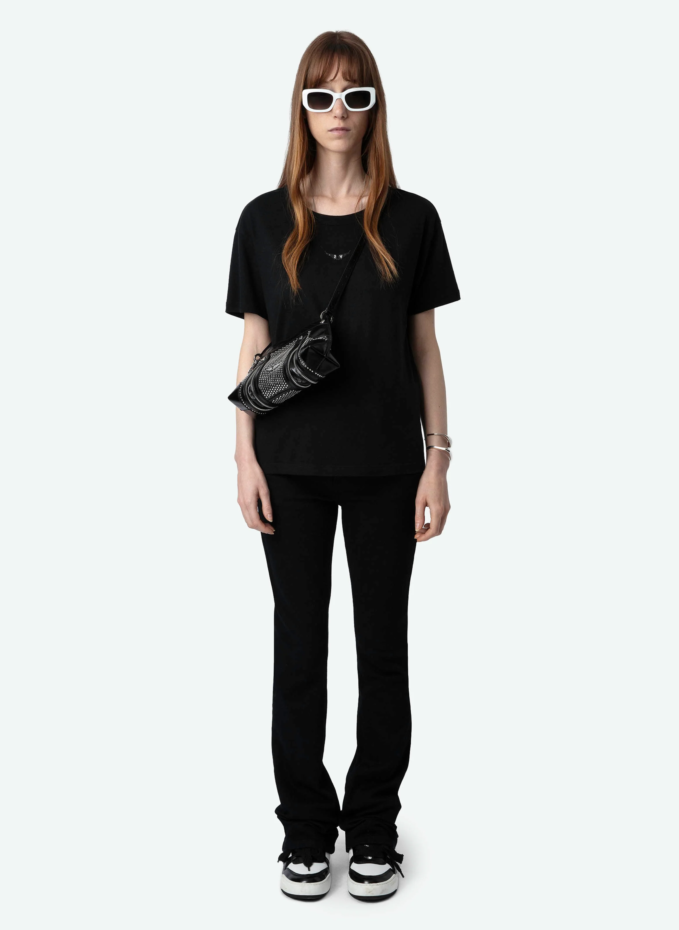 MARTA - Tee-shirt droit en coton et lin mélangés | Noir