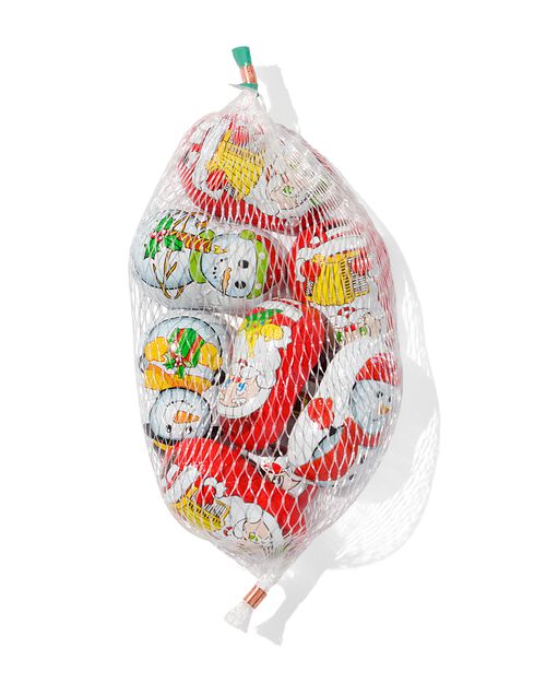 père noël et bonhomme de neige en chocolat dans un filet 80g