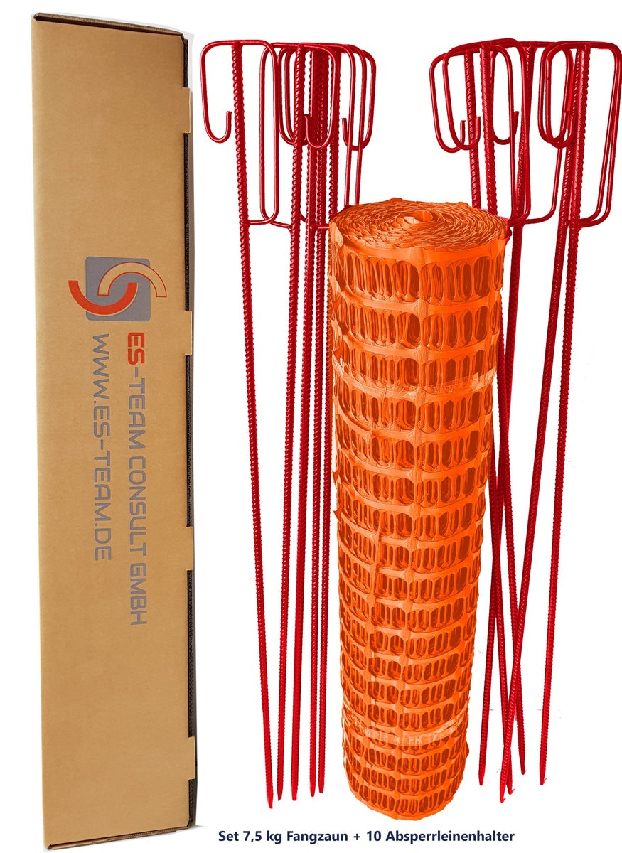UVV Professionele Veiligheidshekset 50m 7,5kg + 10 Beugels Bouwplaatshek Kleur: Hek oranje, Beugels = rood