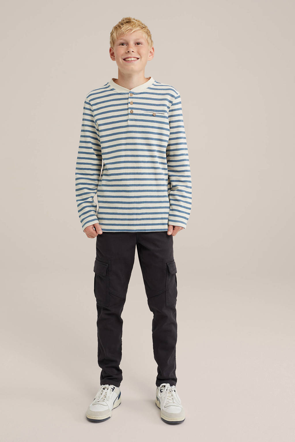 WE Fashion gestreepte longsleeve blauw/wit