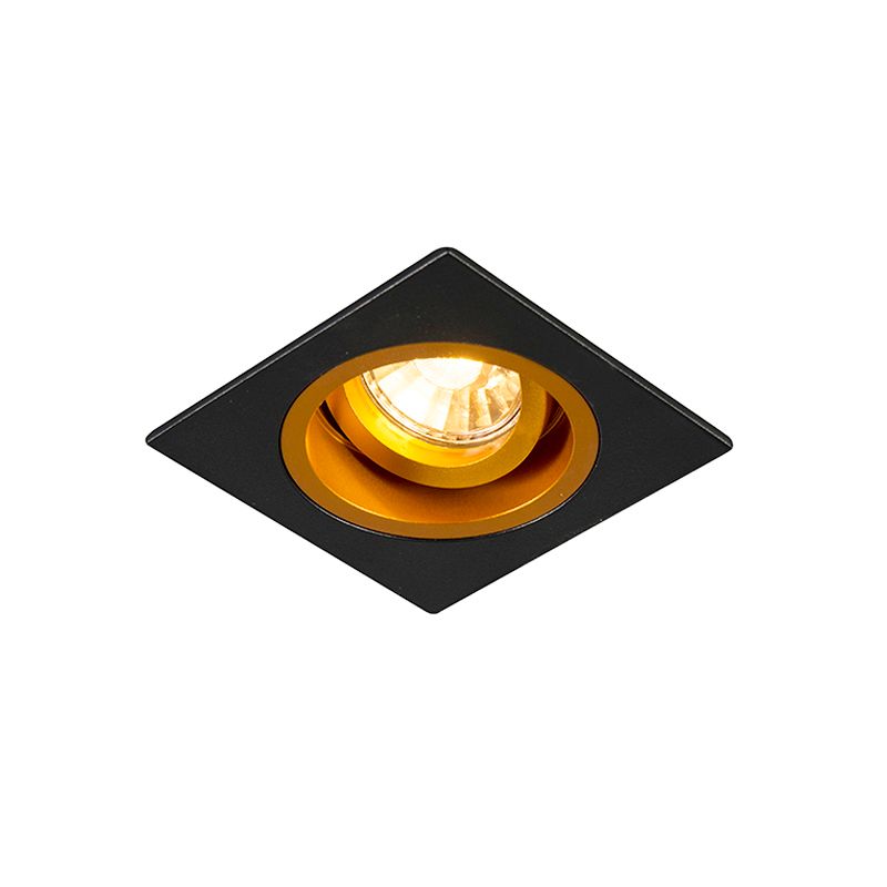 Set van 6 Inbouwspot zwart met goud 9,3 cm draai- en kantelbaar - Chuck