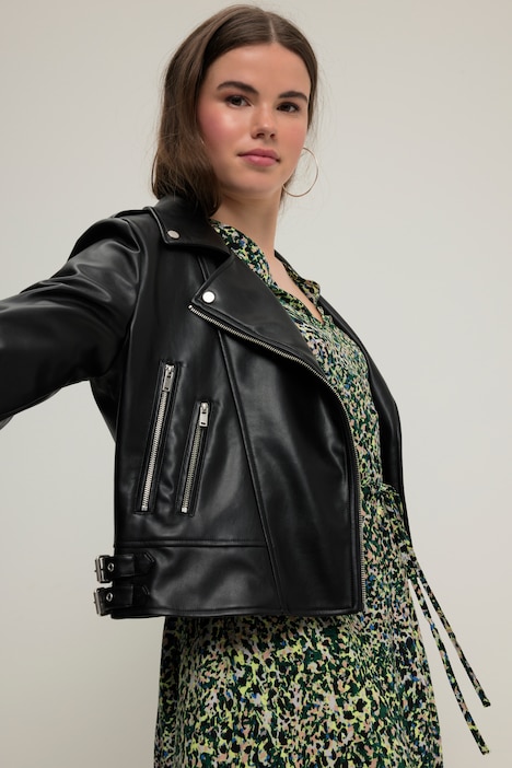 Lederoptik-Jacke, Biker-Style, Revers, Metallic-Zipper, Komplettfutter