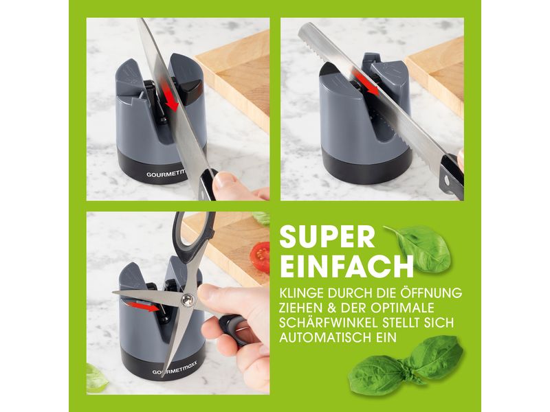 GOURMETmaxx Messerschärfer 6.4 cm, Anthrazit/Schwarz Der Schärfer für Messer
