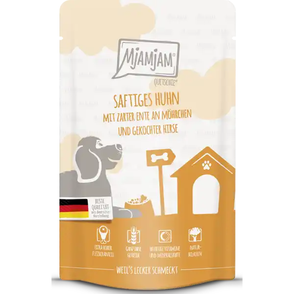 Quetschie - saftiges Huhn mit zarter Ente an Möhrchen und gekochter Hirse