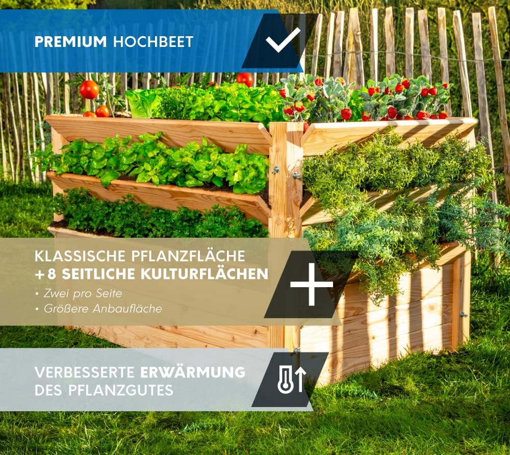 WESTMANN Premium Hochbeet aus Lärchenholz mit Aussaatkalender | Natur | 125x91x73 cm | Kräuterbeet | Holzhochbeet zum Bepflanzen von Gemüse & Kräutern