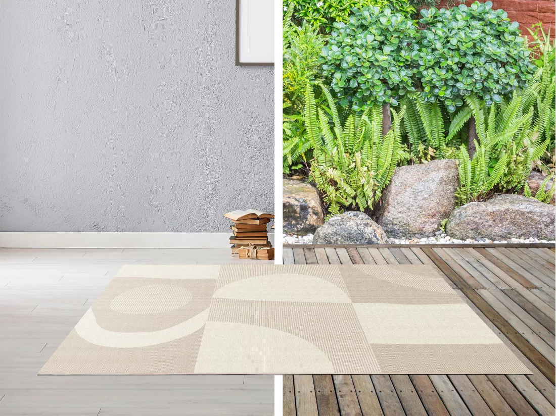 Tapis intérieur ou extérieur design à motifs abstraits - 150 x 200 cm - Beige - KATERIN