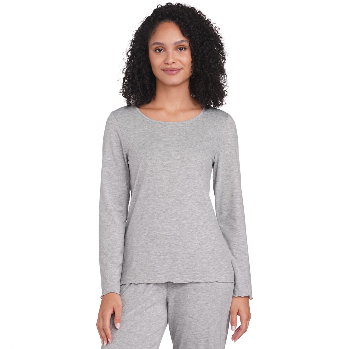 Gina Benotti Damen Loungewear-Langarmshirt in Unifarben hellgrau