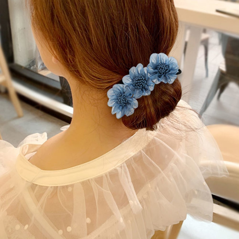 (33cm) Frisur Dutt Hilfe Styling Haargummi Bun Maker mit Blumen - Grau