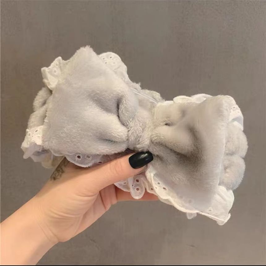 Miumi - Coral Fleece gezichtsreiniger hoofdband met strik en kant