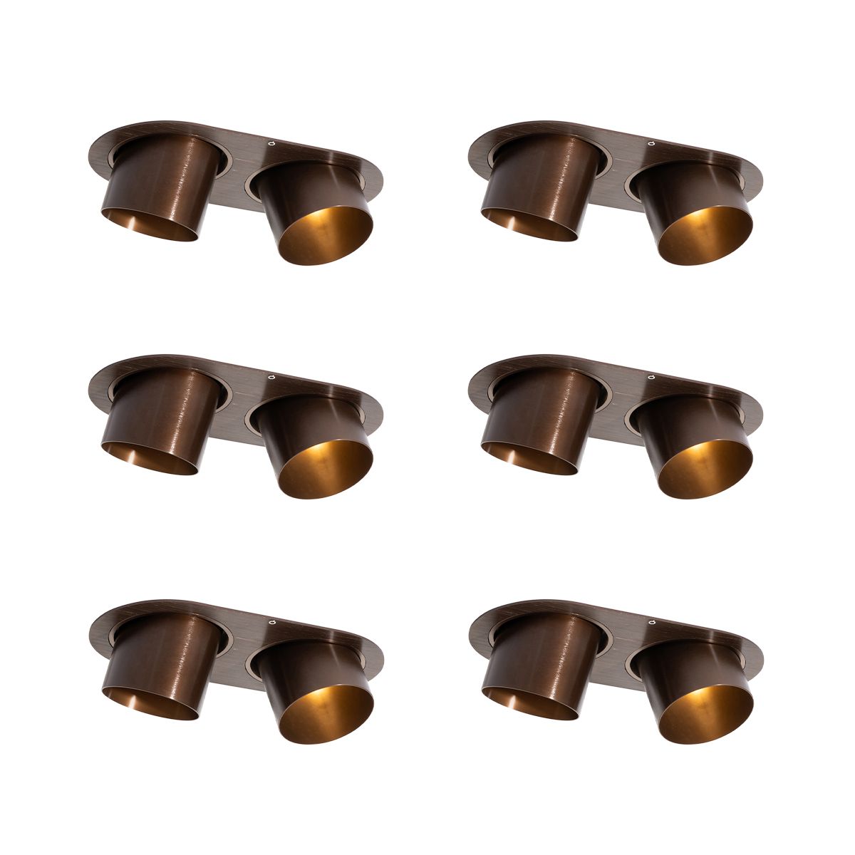 Set van 6 inbouwspots donkerbrons GU10 70mm kantelbaar 2-lichts - Installa