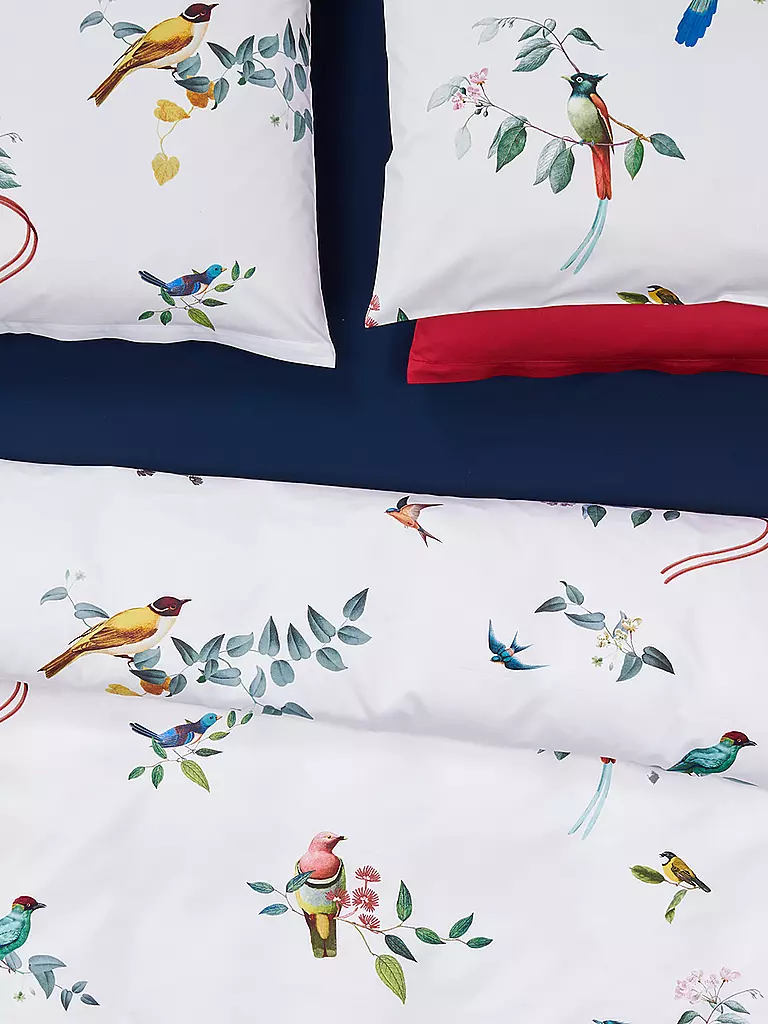 CHRISTIAN FISCHBACHER Satin Kissenbezug BOTANIC 70x90cm Weiss/Vogel weiss