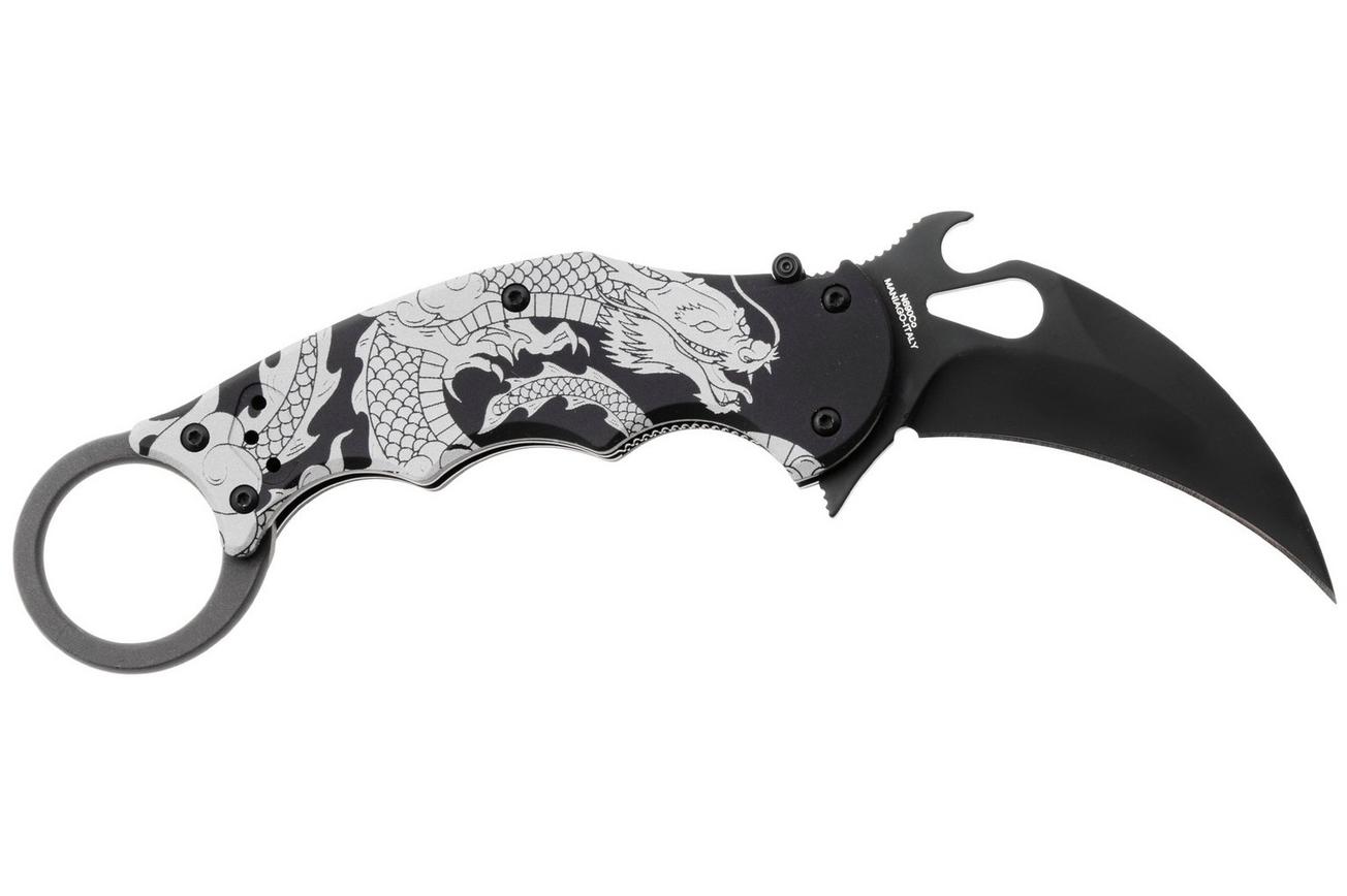 Fox FX-599 ALB-1 The Spirit, Black Idroglider Böhler N690Co, Engraved Aluminum, karambitmes