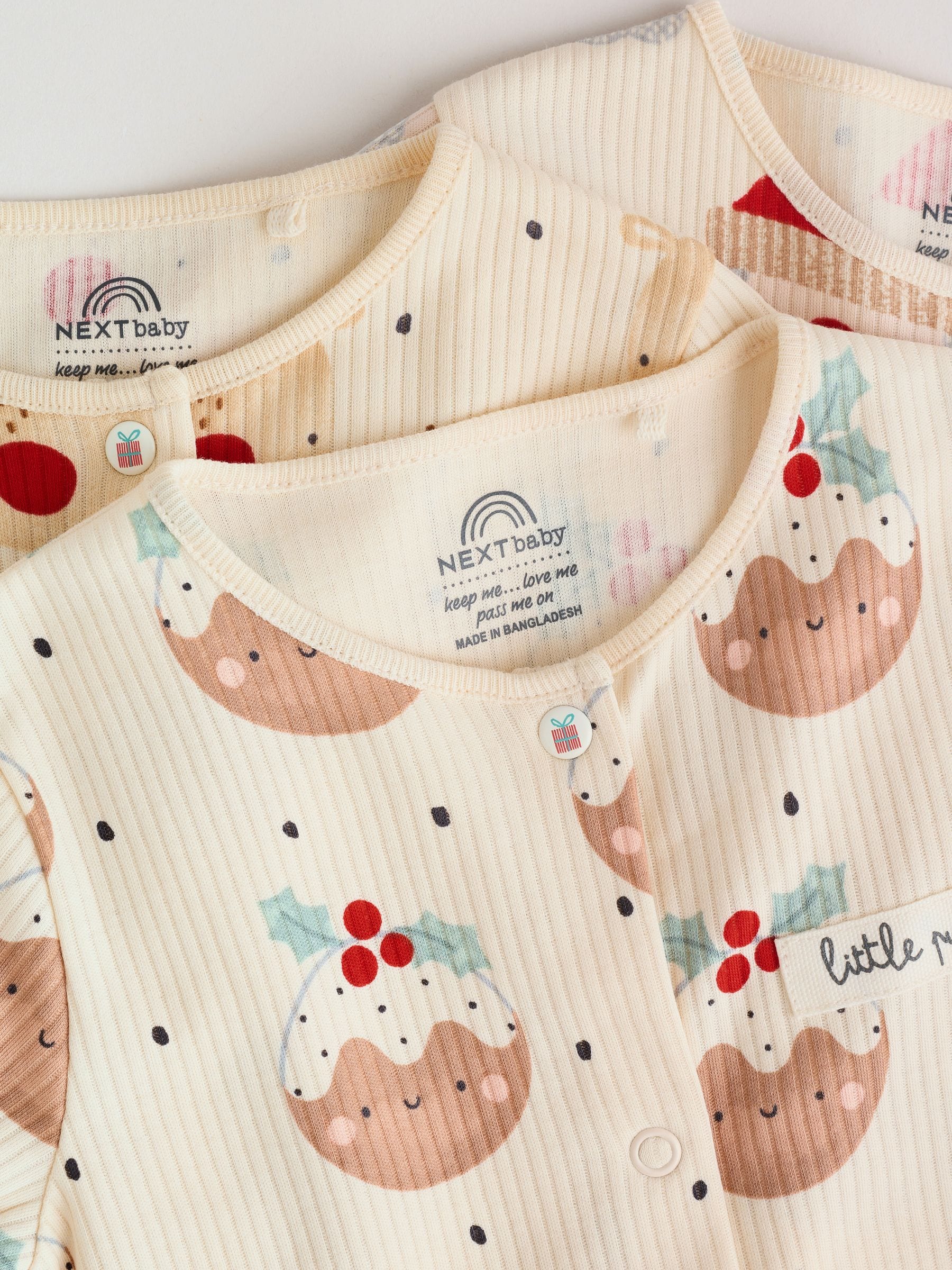 Ecru - Baby Kerstmis pyjama's met drukknopen 3 stuks (0mnd-2jr)