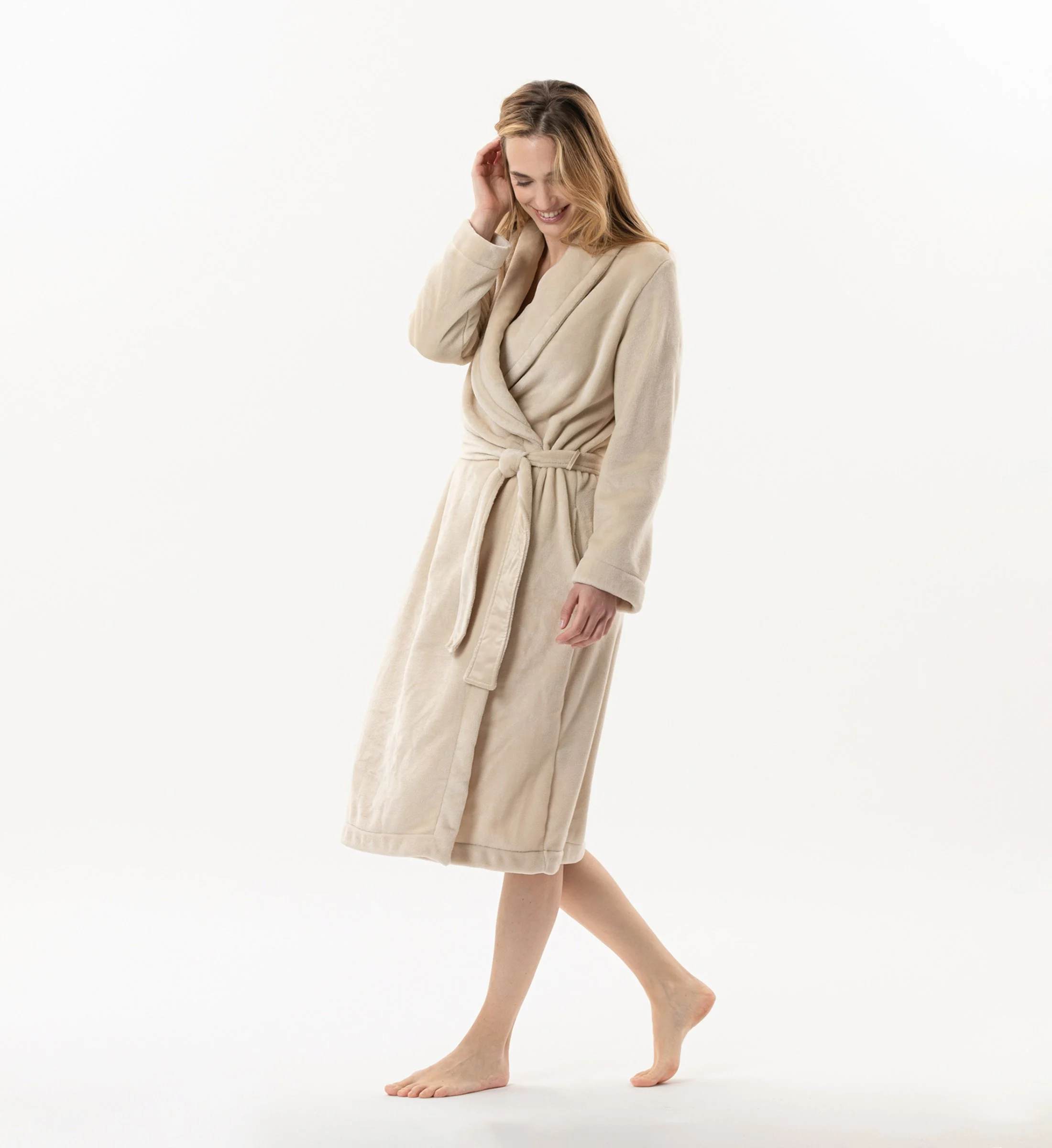 ESSENTIEL H61B - Peignoir en peluche flanelle | Beige