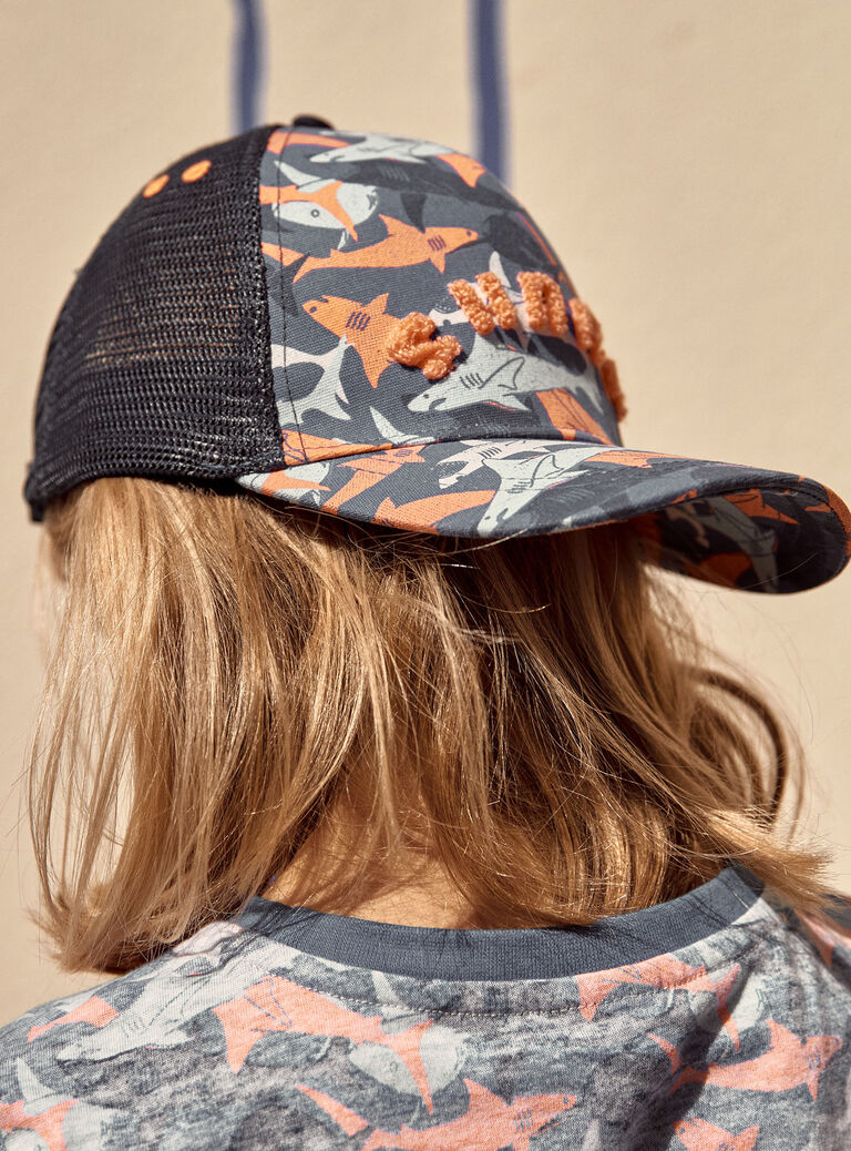 Casquette bleue à imprimé requins