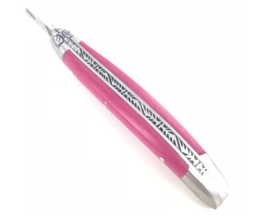 Laguiole 9 cm - 2 mitres - Tissu Compressé Rose Couteau de Poche Forge de Laguiole