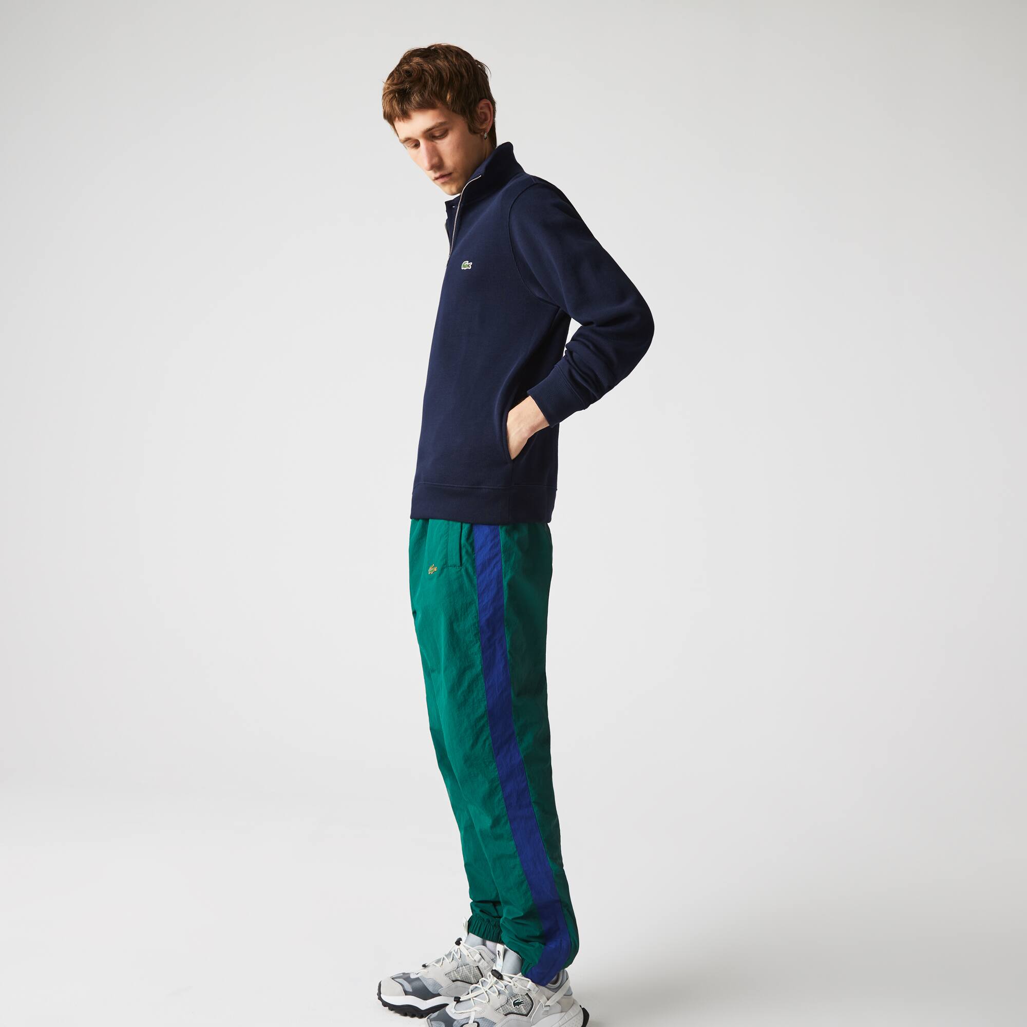 Sweatshirt à col montant zippé en coton uni Sweatshirts - Bleu - Lacoste - Homme