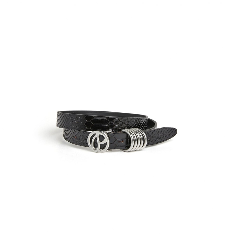 Cinto Pepe Jeans Athena em couro de cobra preto