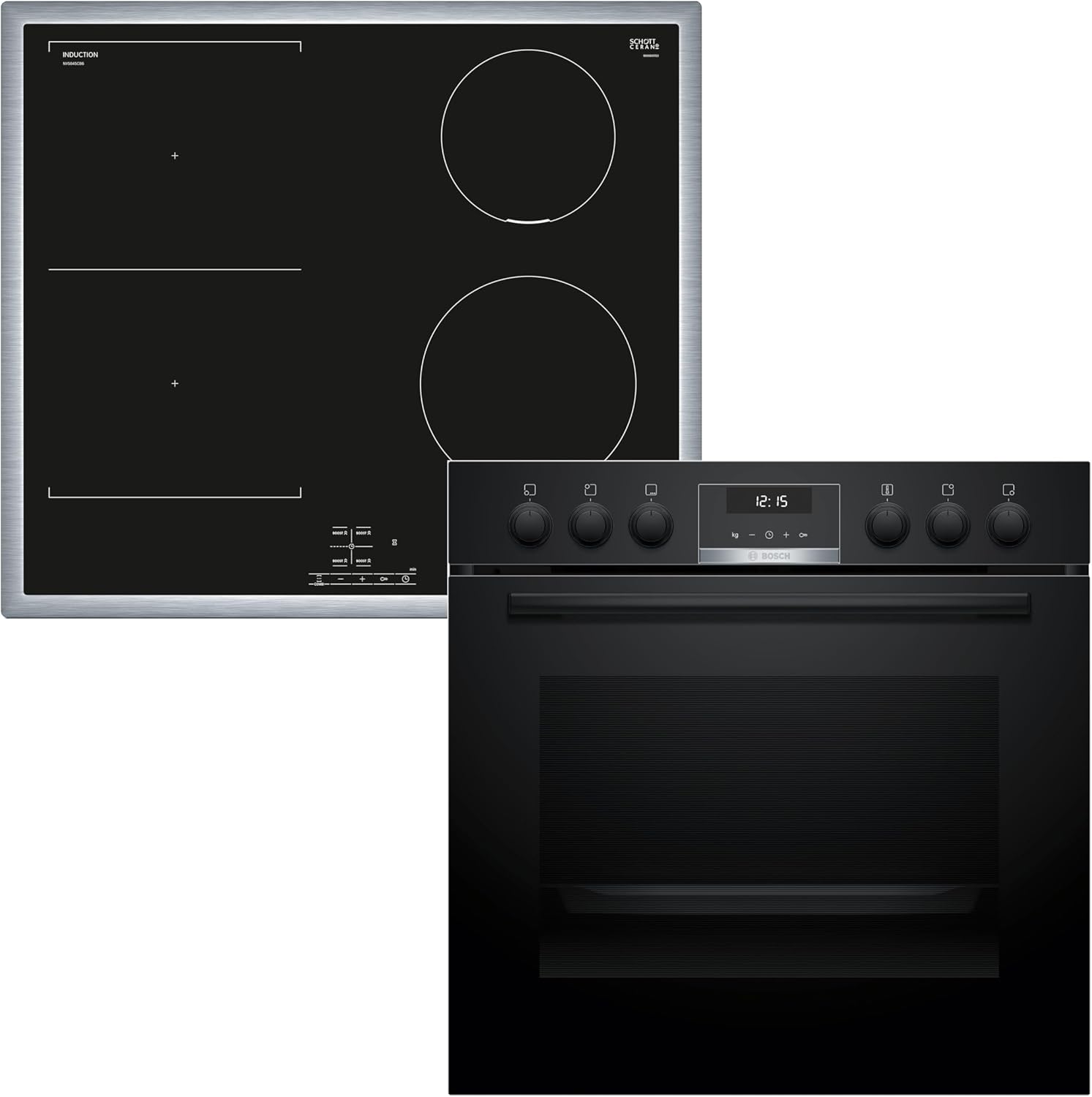 Bosch HND616LS63 Einbauherd-Set, Bestehend aus HEG517BB4 Herd, 60 x 60 cm, 3D Heißluft, Hydrolyse, LED Display, Pizzastufe & NVS645CB6E Induktionskochfeld, Combi Zone, Edelstahlrahmen