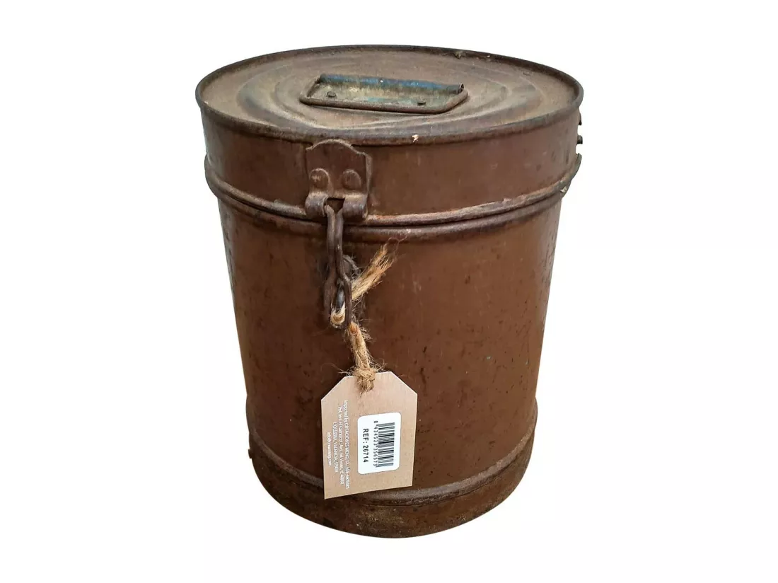 Bidon en métal marron 19x18x23h