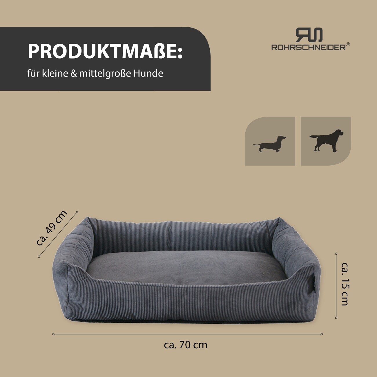 Rohrschneider Hundebett mit Gratis-Beigabe, waschbar, robuster Fein-Cordstoff anthrazit