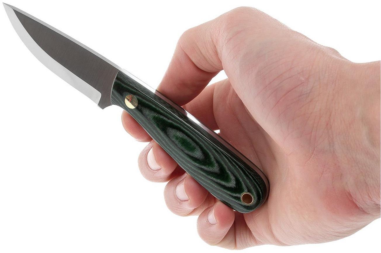 EnZo Necker 70, groen micarta, lederen sheath 9804